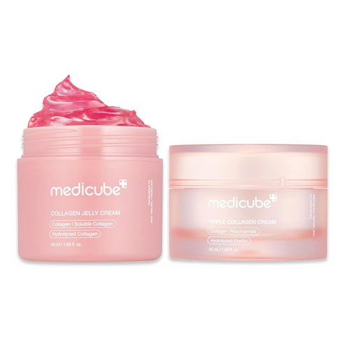 Medicube Collagen Swirl Duo - Glowing, Firmer Skin with 50ml Collagen Jelly Cream & Triple Collagen Cream | Niacinamide & Hyaluronic Acid
