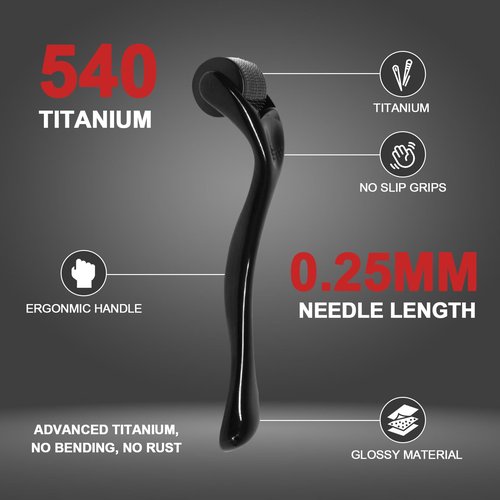 540 Titanium 0.25mm Derma Roller - Microneedle Roller for Men and Women Home Use - Microneedling Roller Skin Care Tool