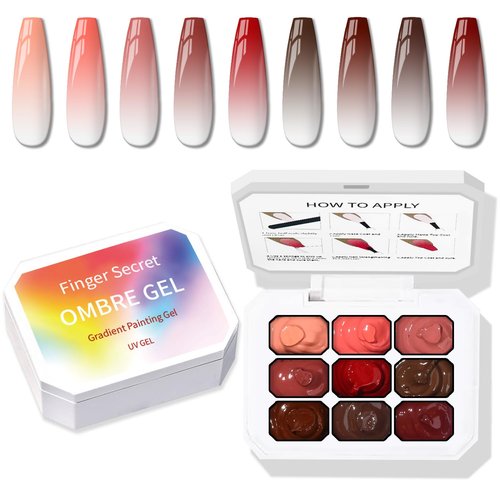 Karroy Sponge Pat Paint Nail Gel, 9 Colors Ombre Nails Gradient Gel Nail Blush Blooming Aura Nails Drawing Stripper Floral Painting Nail Art, No Wipe, UV/LED Curing (9 Colors E)