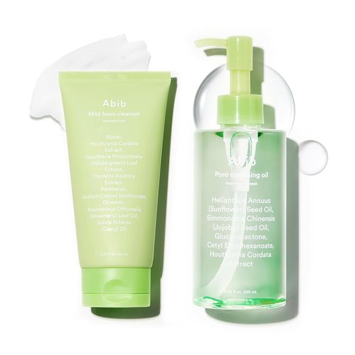 Abib Heartleaf Cleansing Duo - Korean Cleansing Oil & Foam Cleanser Set for Radiant Skin