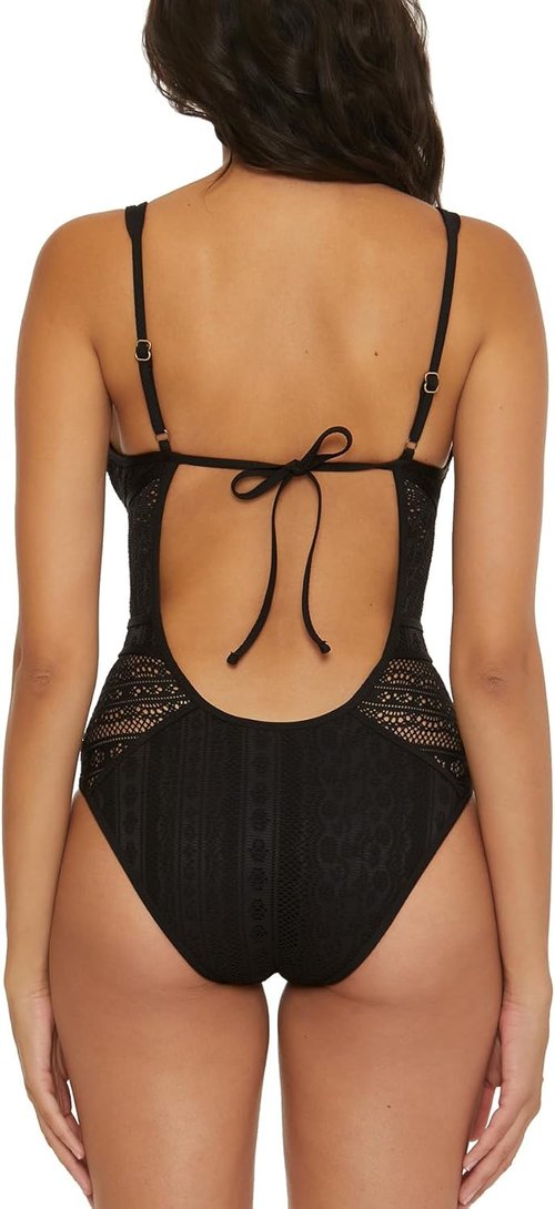Becca Color Play One-Piece Swimsuit - Plunge Neck Crochet Design for Women