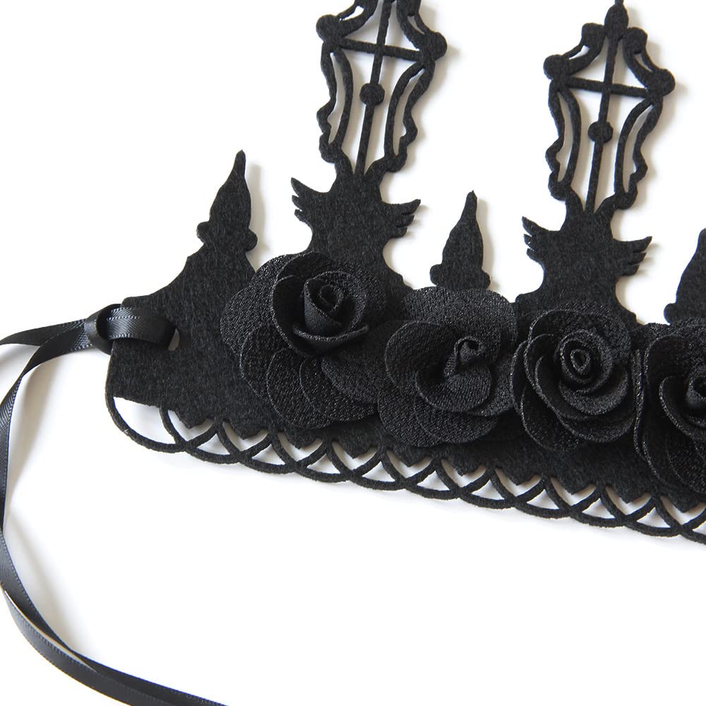 Love Sweety Women Halloween Vintage Crown Rose Headband Gothic Floral Headpiece (Black Rose)