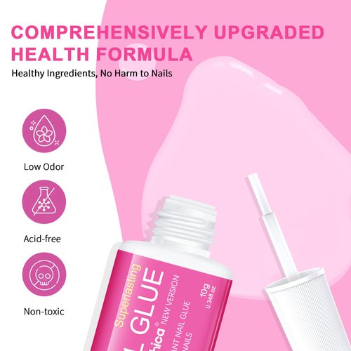 Mevanchica Super Strong Nail Glue, Nail Tips & Acrylic Fingernails Brush Tip Applicator for Press On Nails, Extra Strong Long Lasting for False Nails