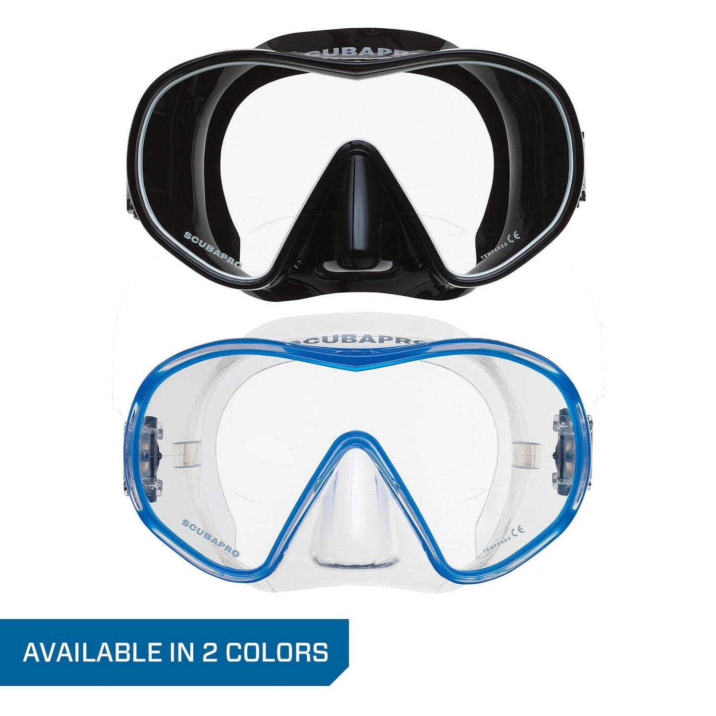 SCUBAPRO Solo Scuba Mask with Panoramic Single Lens for Recreational Diving, Clear/Blue