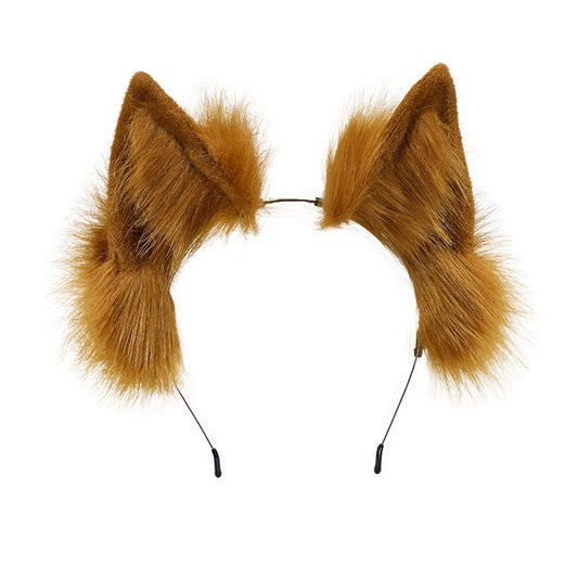 Faylay Wolf/Fox/Cat Ear Cosplay Headwear Girl Accessories Handmade Hairband Furry Ear Faux Fur Headband (04-5 Camel)