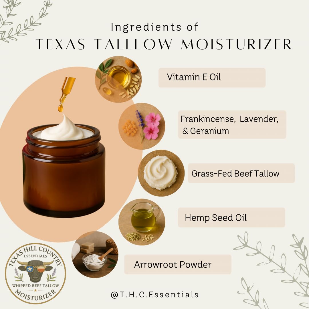 Beef Tallow Moisturizer - 100% Grass-Fed Whipped Face & Body Balm for Dry, Sensitive Skin | Lightly Scented | 4oz