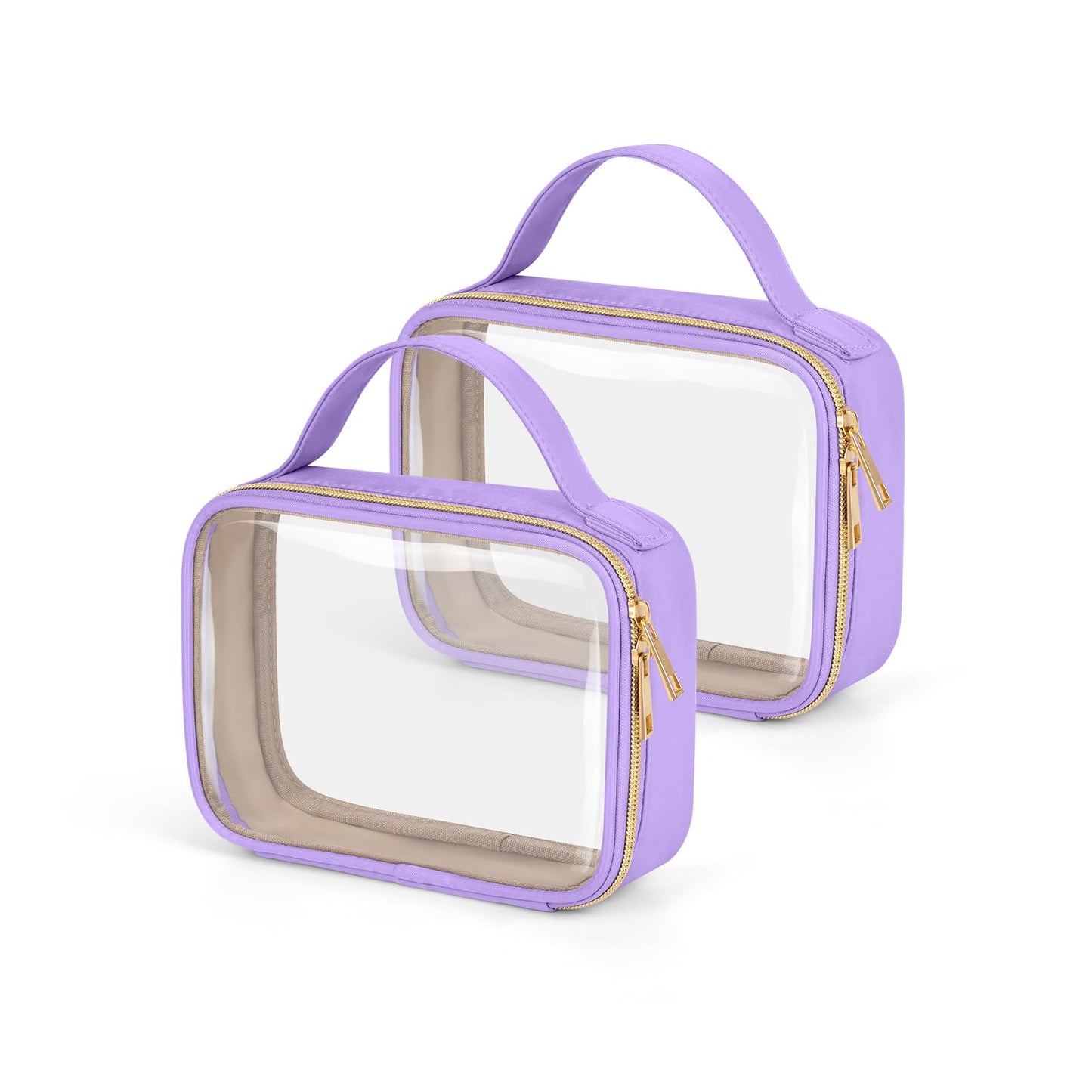 Wedama TSA Approved Toiletry Bag, 2 Pack Clear Makeup Bags with Handles, Quart Size PVC Clear Cosmetic Bags for Women and Men, Carry on Airport Airline Compliant Bag, Purple