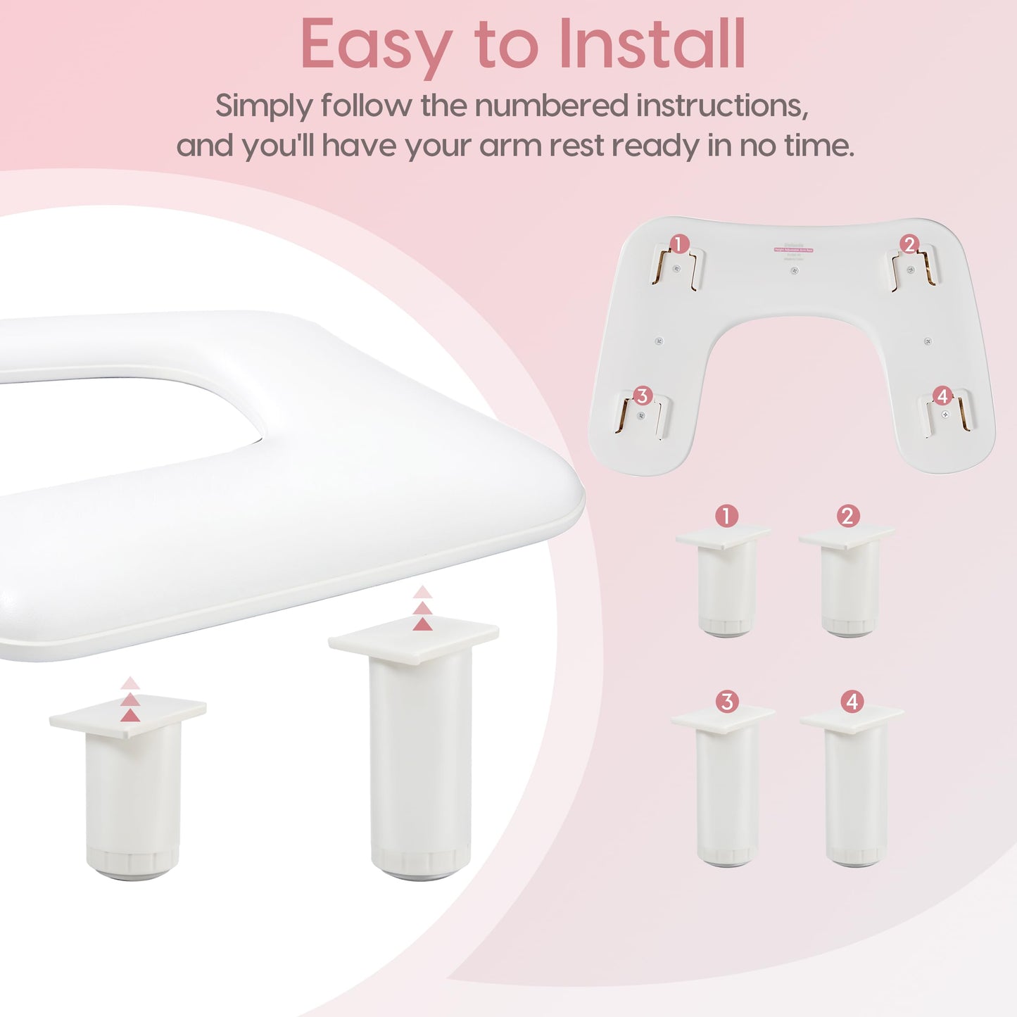 Delanie U2 Height Adjustable Nail Arm Rest, Acetone Resistant PU Leather U-Shaped Nail Hand Rest for Nail Tech Manicure Salon Use, White