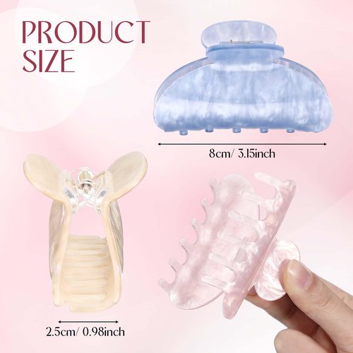 Yuxung 8 Pcs Large Acrylic Hair Claw Clips for Women Non slip Strong Hold Clamps for Thick and Thin Hair(Marble,Multicolor)