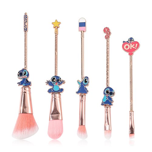 5Pcs Stich Theme Cosmetic Brushes Set, Stich Makeup Brushes Set, Stich Stuff for Young Girl Women- 5pcs Pink