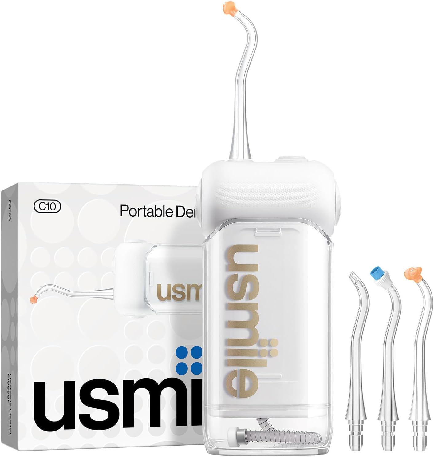 Usmile C10 Portable Water Flosser - Travel-Friendly Design, 95-Day Battery, 4 Modes, 180ml Tank, IPX7 Waterproof (White)