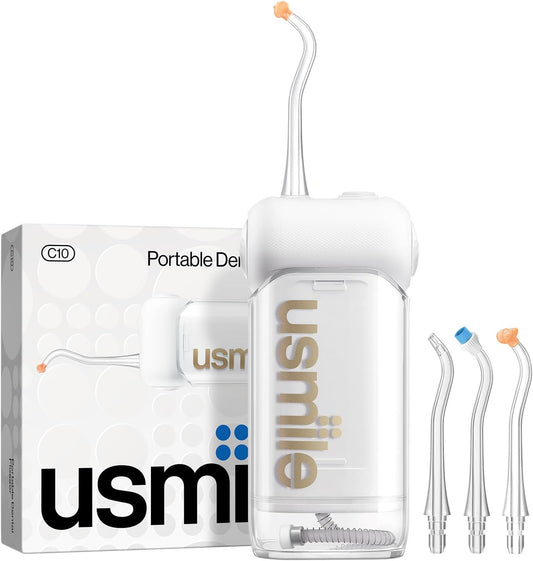 Usmile C10 Portable Water Flosser - Travel-Friendly Design, 95-Day Battery, 4 Modes, 180ml Tank, IPX7 Waterproof (White)