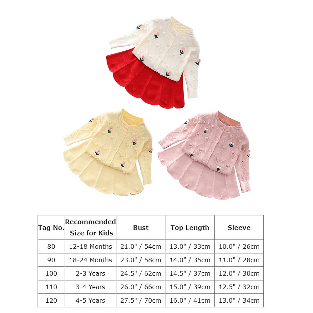 Toddler Baby Girls Autumn Winter Fall Clothes Knit Long Sleeve Ruffle Sweater Top+Pleated Mini Tutu Skirt 2pcs Outfit for Kids Princess Casual Playwear Homewear Clothing Set Pink-Ball 18-24 Months