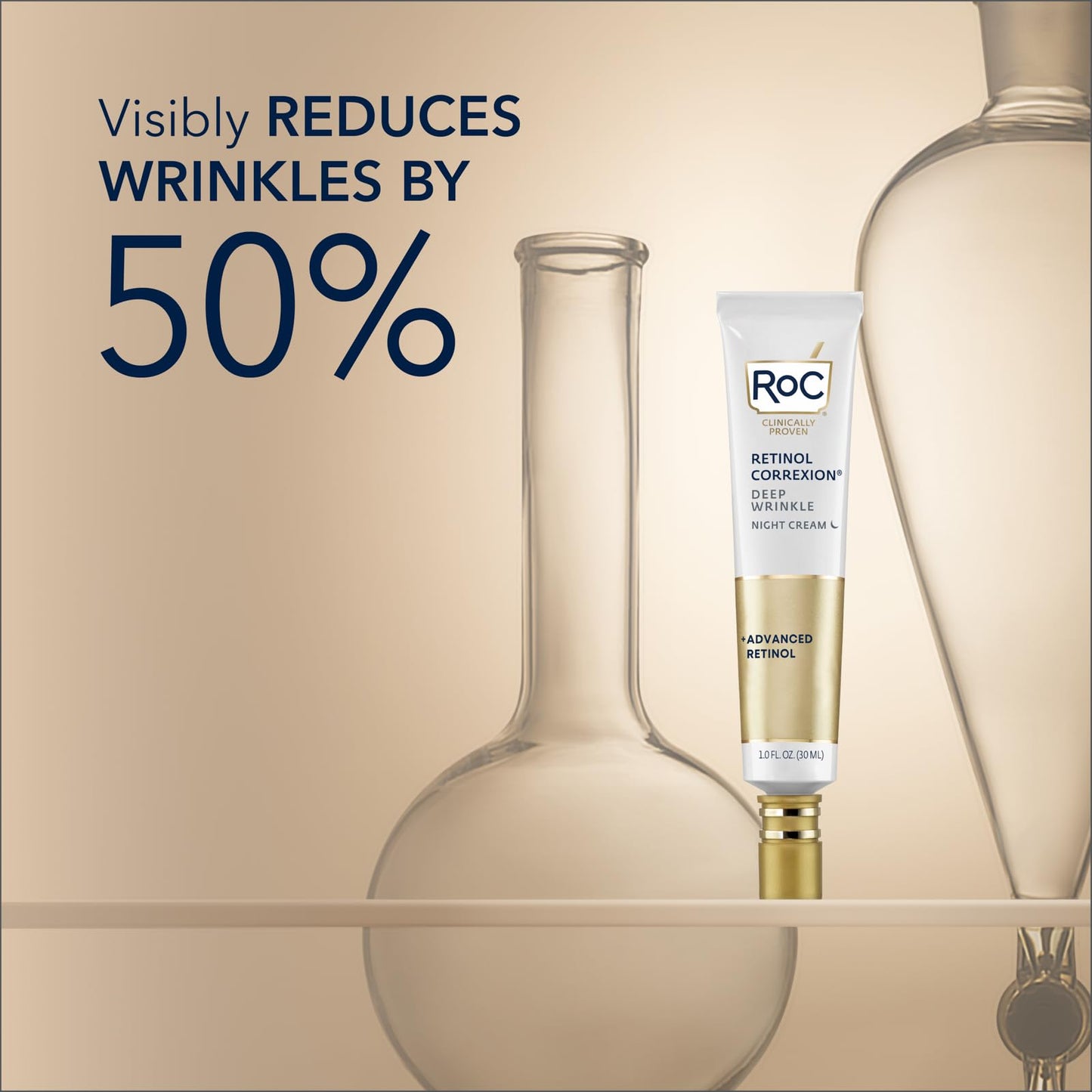 RoC Retinol Correxion Deep Wrinkle Anti-Aging Night Cream, Daily Face Moisturizer with Shea Butter, Glycolic Acid and Squalane, Skin Care Treatment, Mini 0.5 Ounces (Packaging May Vary)