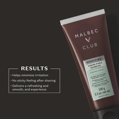 Malbec Club Sensitive Shaving Cream for Men - Lightweight, Non-Foaming Hydration | 3.5 Ounce