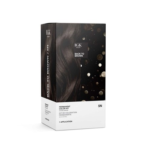 IGK Permanent Hair Color Kit | 5N Back To Brown Natural Brown | Salon-Quality Permanent Hair Dye | 100% Gray Hair Coverage | Ammonia-Free Color for Shinier, Softer Hair