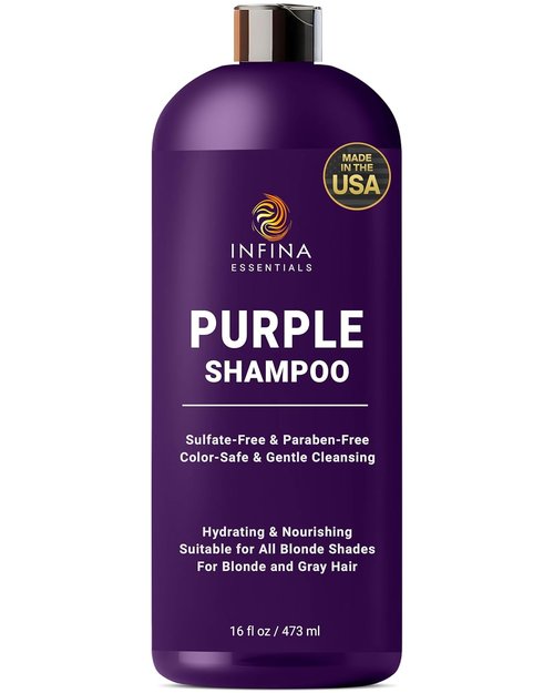 INFINA ESSENTIALS Purple Shampoo - Sulfate-Free Formula for Blondes & Gray Hair | Nourishing & Hydrating - 16 fl oz