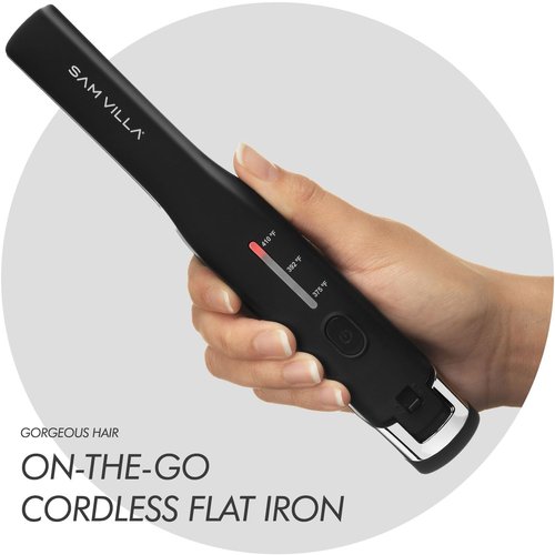 Sam Villa Pro Results Cordless Flat Iron - Travel-Friendly Hair Straightener | 45-Minute Styling, Black