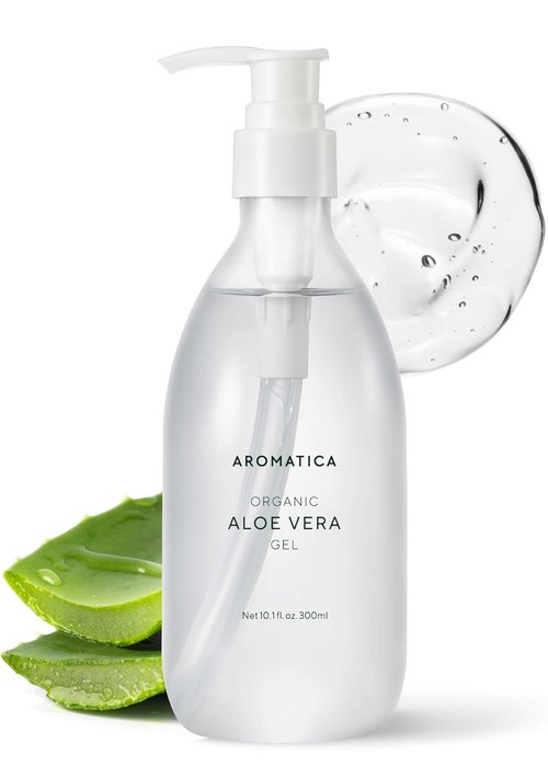 AROMATICA Organic Aloe Vera Gel - Sunburn Relief & After Sun Care | 10.14oz/300ml, EWG Verified
