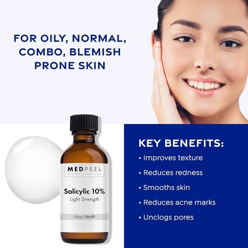 MedPeel Salicylic Acid 10% Peel Kit - Light Strength Professional Grade Chemical Exfoliation | 1oz/30ml (Set of 3)