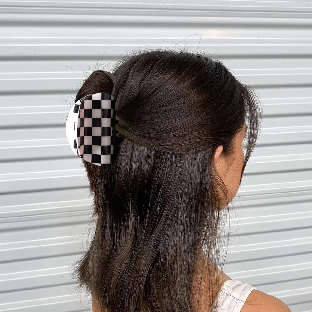 Vintage Checkered Hair Barrettes by Y2K - Aesthetic 3-Piece Claw Clip Set for Women & Girls