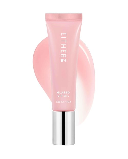 EITHER& Glazed Lip Oil - Tinted Glossy Lip Moisturizer with Peptides | Lightweight & Non-Sticky, 10g