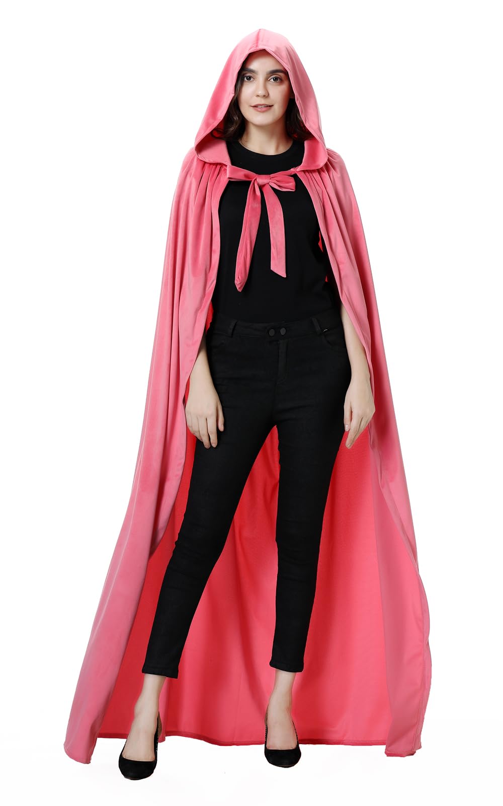 yolsun Unisex Adult Deluxe Wool-Blend Hooded Cloak Dutch Velvet Cape for Halloween Cosplay Costumes(Pink,59'')