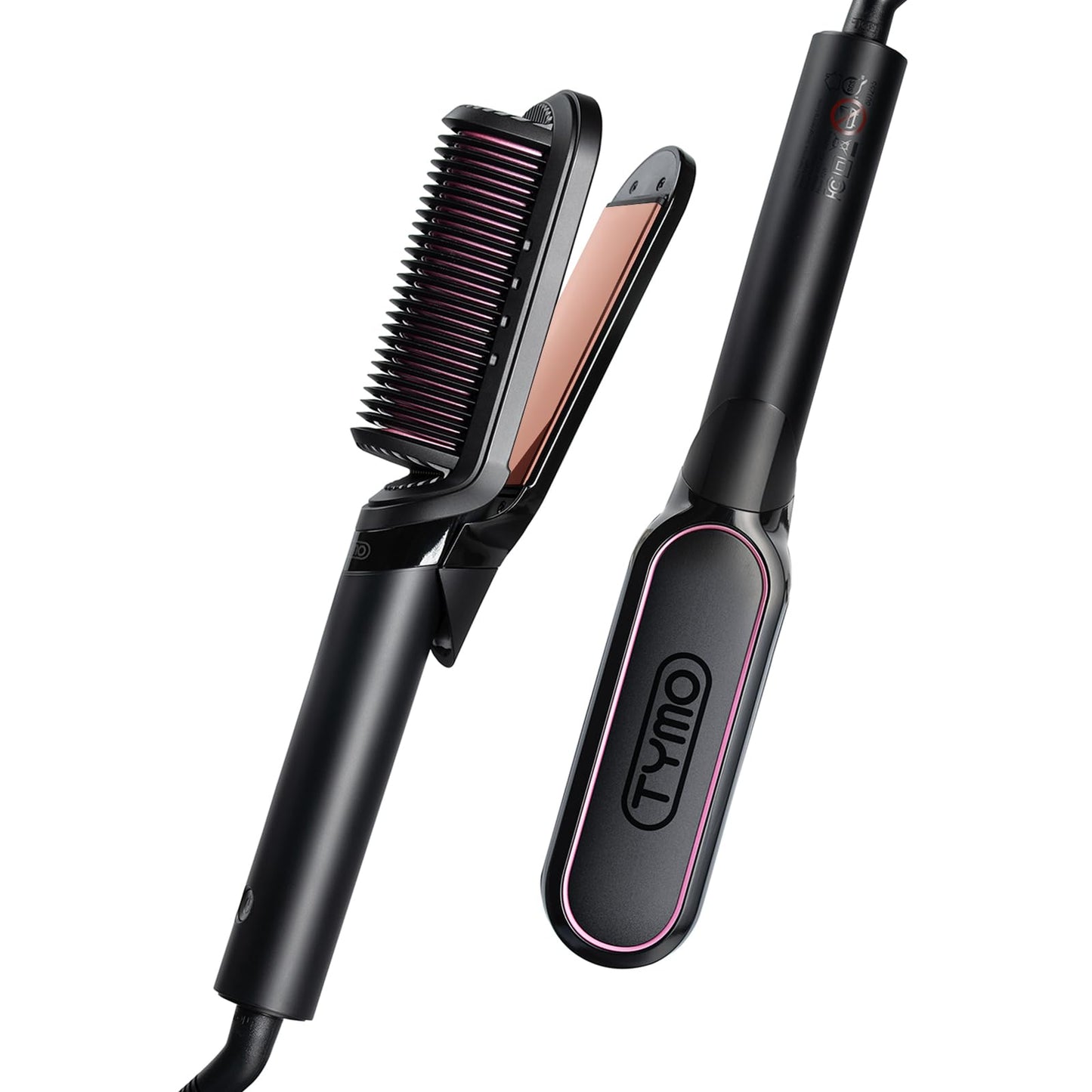 TYMO Flat Iron Hair Straightener Brush 2 in 1, 200M Ions Hair Straighteners for Women, Ceramic Dual Voltage Straightening Hot Comb for Anti-Frizz Straights, Waves, Curl, 3X Less Heat Damage