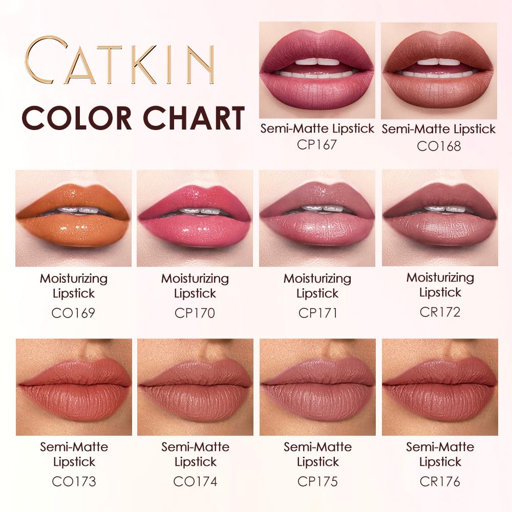 Catkin Matte Lipsticks Nude Lipstick Long Lasting Lipstick Lip Makeup Waterproof Matte Moisturizing Smooth Soft High Impact Lip Color Infused with Vitamin E and Avocado Oil