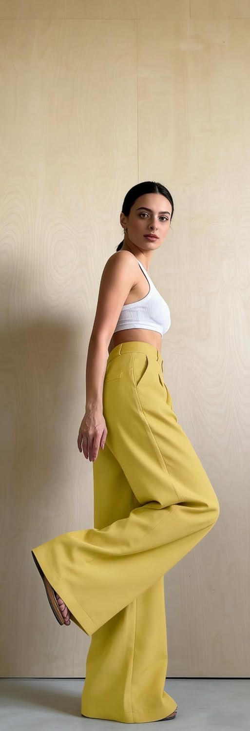 Skiennix Women's Wide Leg Pants - Wrinkle-Free Cotton Linen Capri with Pockets | Plus Size Available