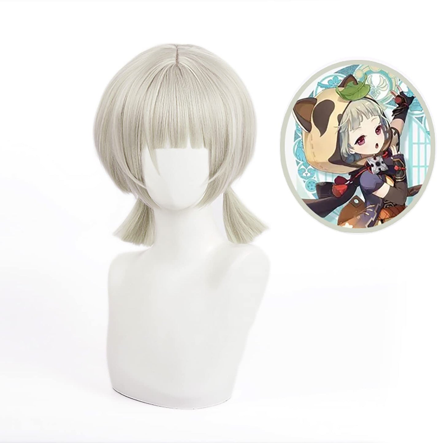 MoeLoli Sayu Cosplay Wig for Genshin Impact Short Bob Wig with 2 Ponytails Costume Hair Wig for Halloween Party (Sayu)