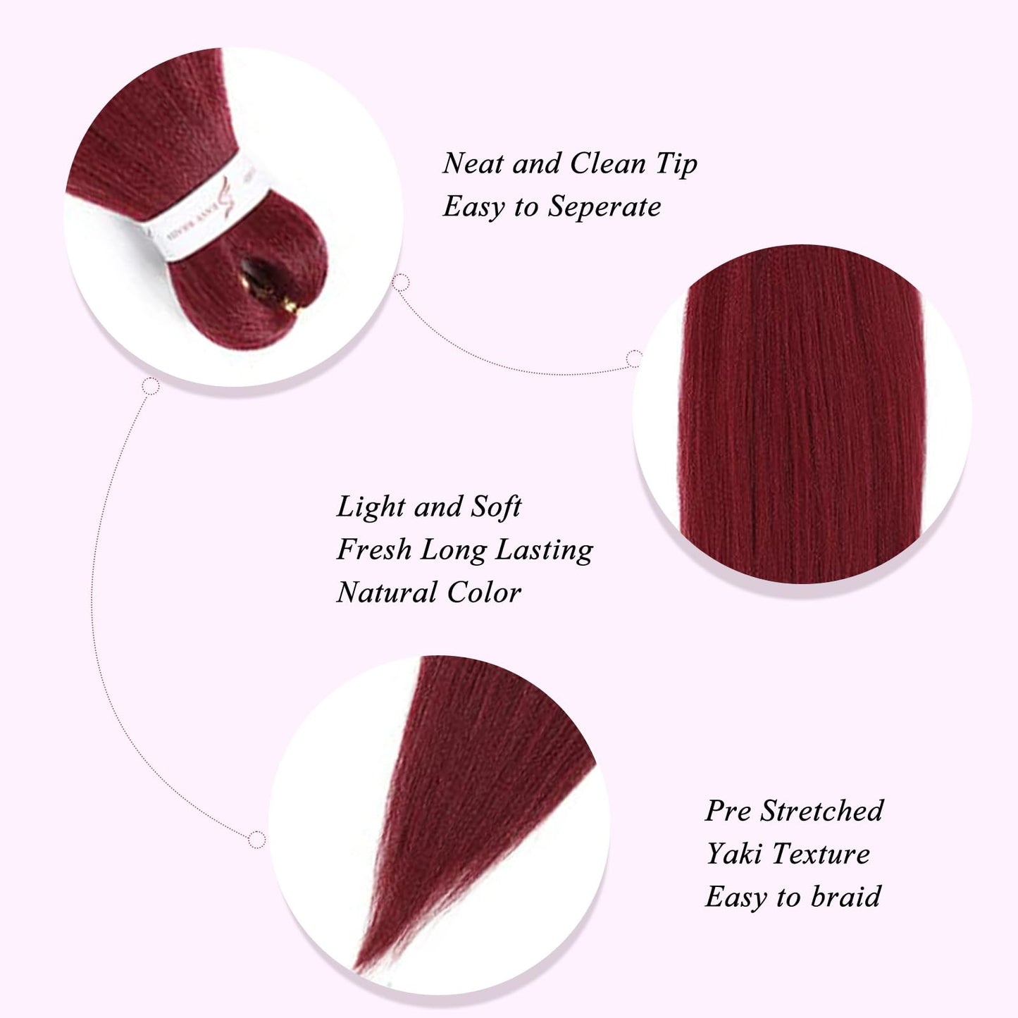 Burgundy Braiding Hair Pre Stretched 26 inch 3 packs Knotless EZ Braiding Hair Extensions Wine Red Synthetic Crochet Braid Hair Hot Water Setting Soft Yaki Texture (900#)