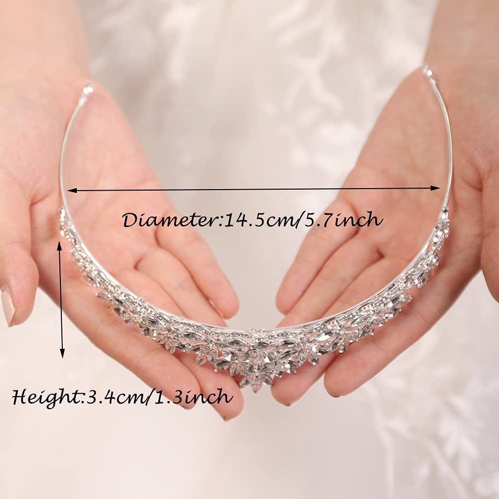 JWICOS Silver Bridal Princess Queen Tiara Crown Rhinestones Crystal Leaves Wedding Tiara Party Hats Pageant for Brides and Bridesmaid