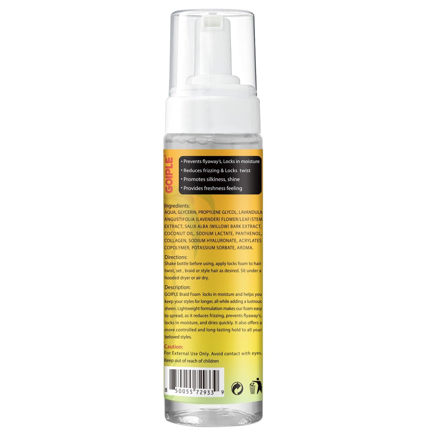 Braid Foam for Braids, Twists, Locs - No Flake Extra Hold & High Shine - Lightweight Mousse Moisturizes & Styles Hair - 8fl oz