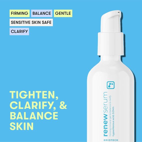 BRIOTECH Renew Serum, Hypochlorous Acid Mineral Gel, Soften Fine Line Appearance, Smooth Skin for Face, Neck, Chest, Spot Corrector, Soothe Redness, Vegan, 2 fl oz