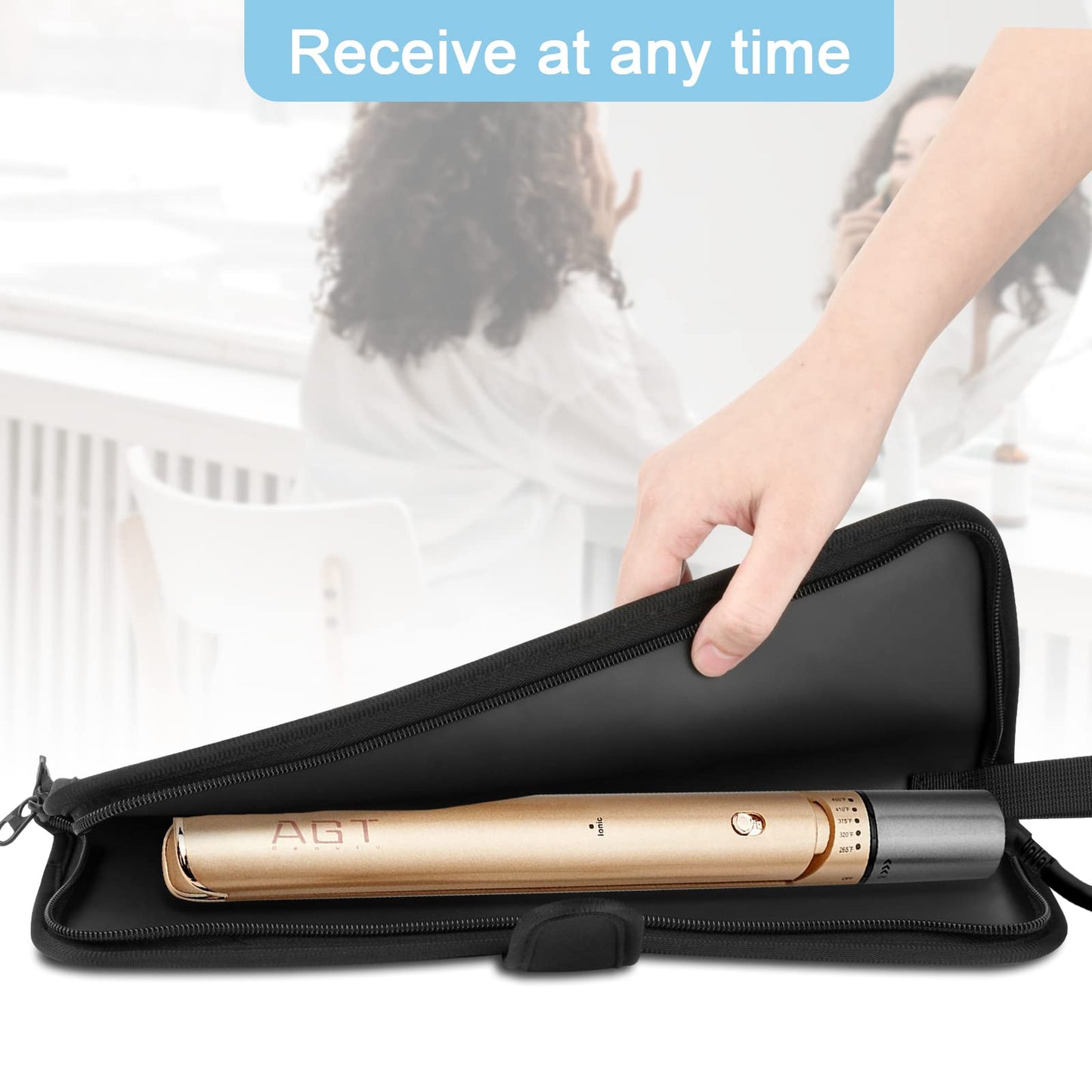 Heat Resistant Flat Iron Case, Portable Hair Straightener Pouch, Curling Iron Neoprene Cover With Silicone Mat for Hair Styling Tools 13 x 5 Inches (Black)