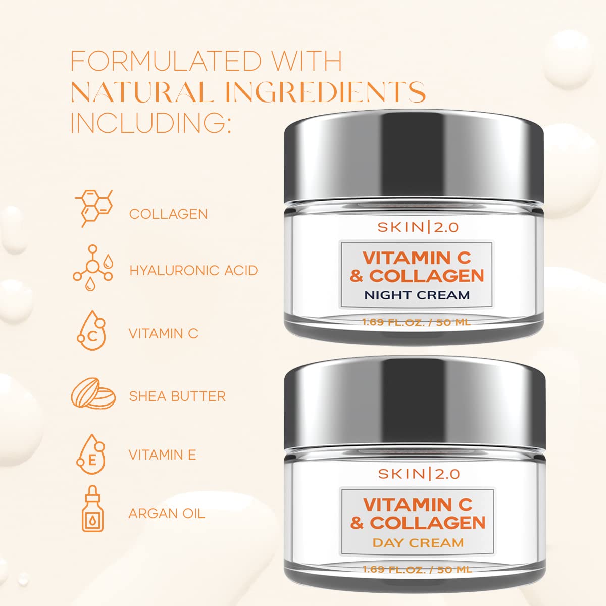 Vitamin C & Collagen Face Moisturizer - Dermatologist Tested, Anti-Aging, Skin Tightening - Brightening, Clean Beauty, Cruelty-Free, Korean Skincare for All Skin Types - 1.69 Fl oz