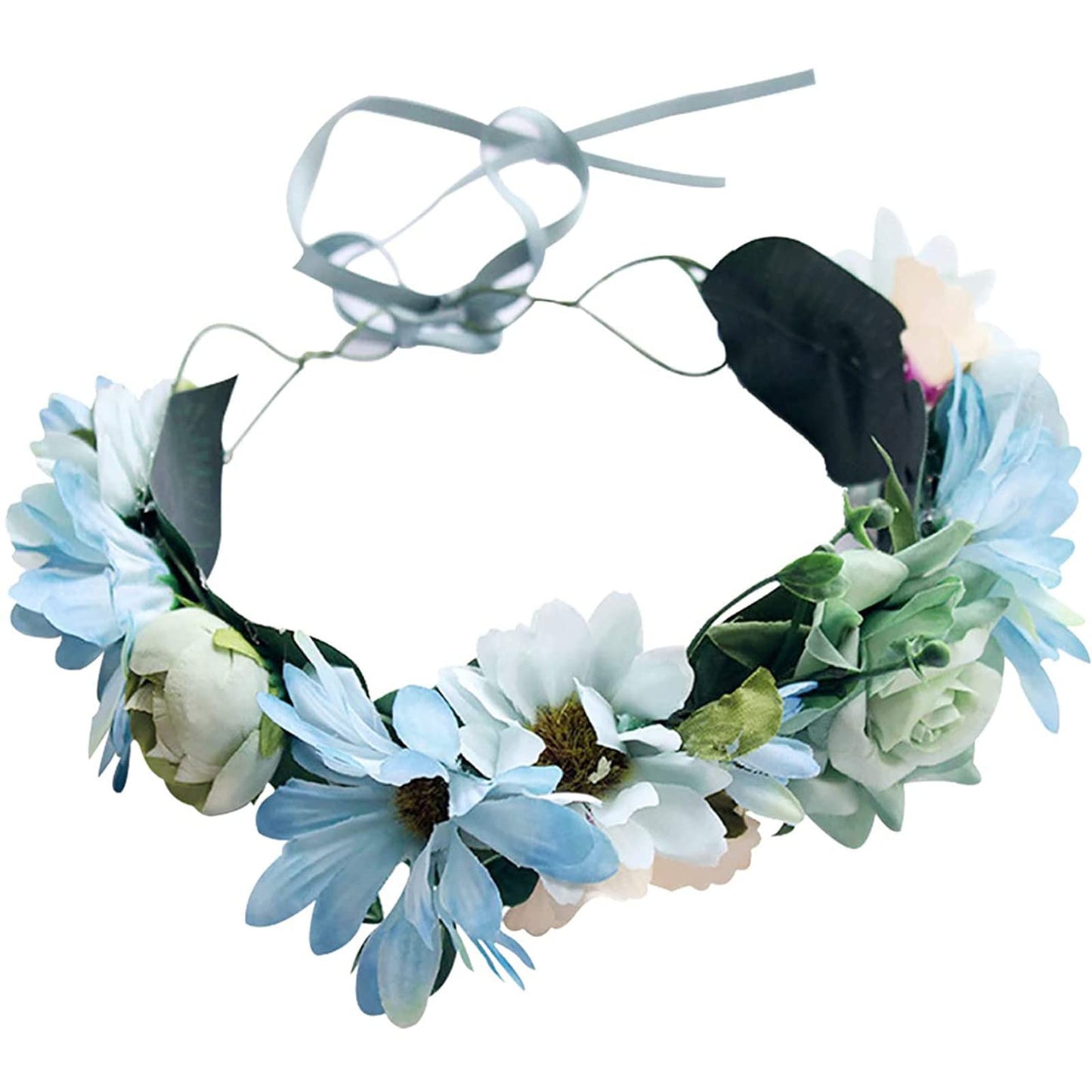 YnimioAOX Handmade Adjustable Flower Wreath Headband Halo Floral Crown Garland Headpiece,ZB26-light blue