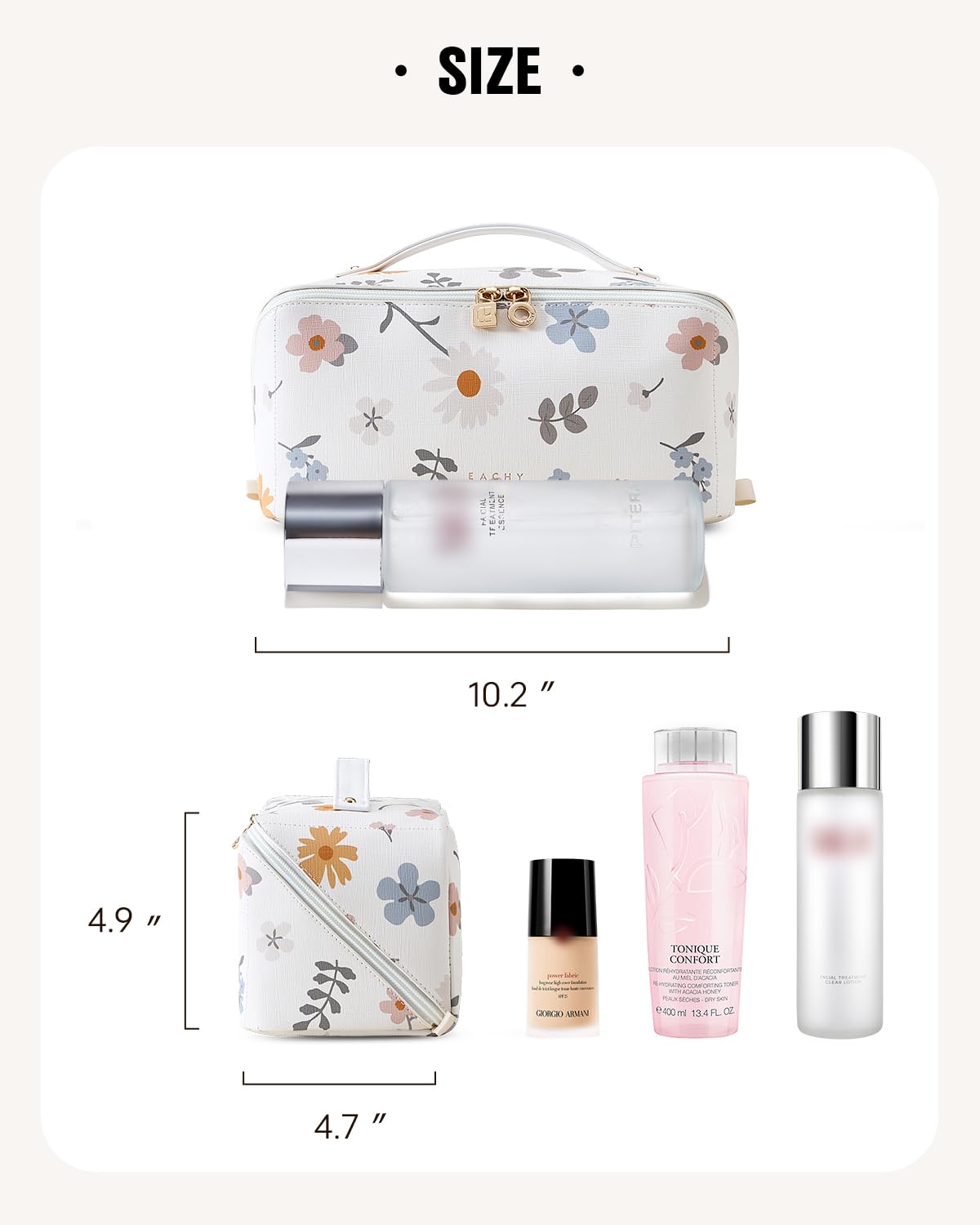 EACHY Travel Makeup Bag,Large Capacity Cosmetic Bags for Women,Waterproof Portable Pouch Open Flat Toiletry Bag Pattern Makeup Bag (D-White-Large)