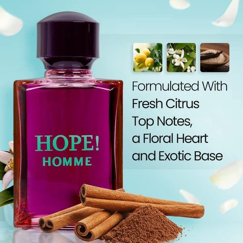 NovoGlow Hope Homme Eau De Parfum Spray for Men - 100ml Spicy Floral Fragrance, Long-Lasting Warm Scent