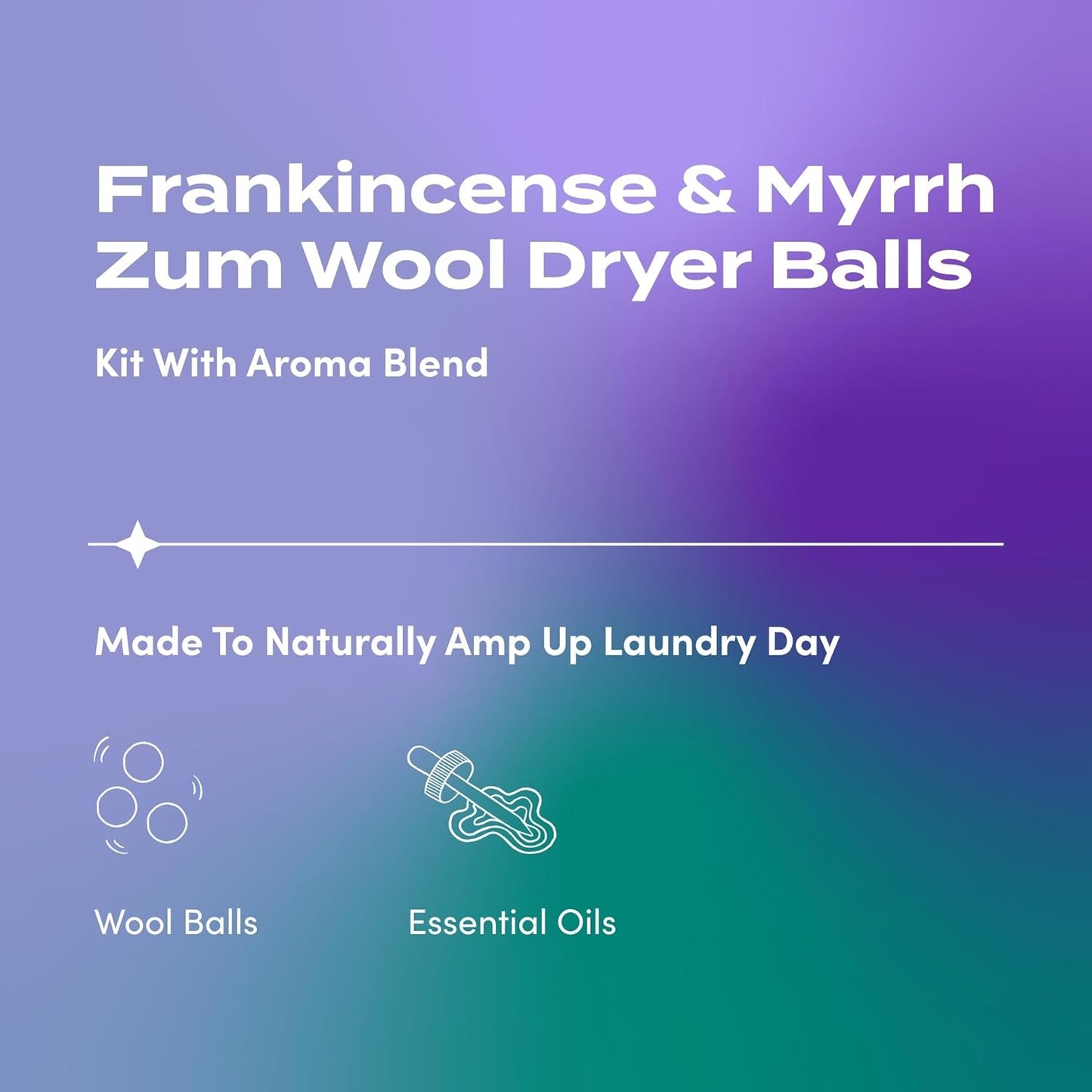 Zum Indigo Wild Wool Laundry Dryer Balls Kit - Reusable Drying Balls with Frankincense & Myrrh Aroma | 3 Balls & Essential Oil Spray