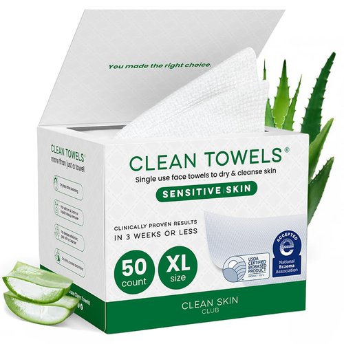 CLEAN SKIN CLUB Sensitive Skin Clean Towels® - Ultra-Soft Disposable Face Wipes Infused with Aloe & Glycerin | XL (50 Count)