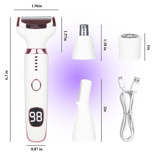 Beanify Electric Razors LED Display for Women Men, 2025 Wet/Dry Lady Shaver,4 in 1 Cordless Hair Remover with IPX7 Waterproof,Smooth & Silky Portable Bikini Electric Grooming Set (Pink)