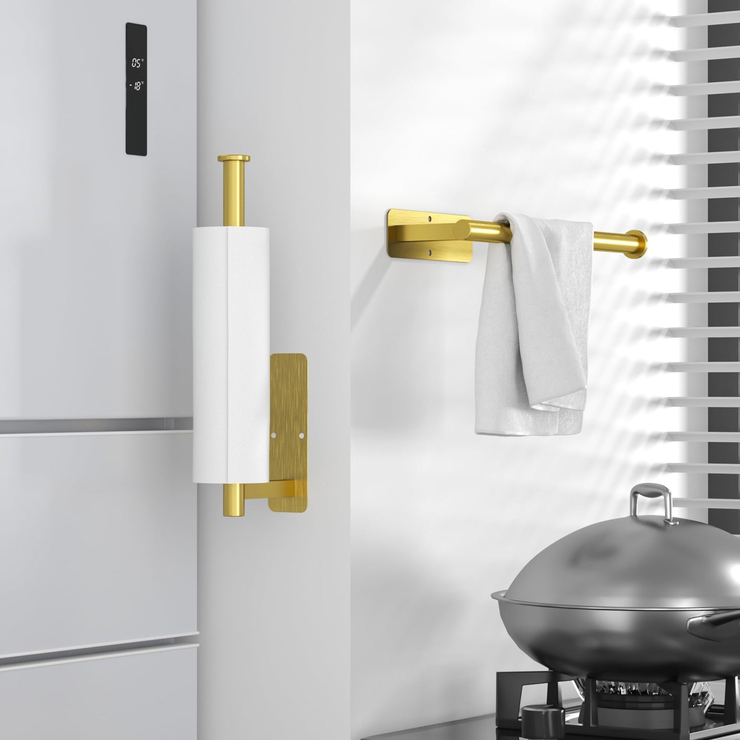 ASTOFLI Paper Towel Holder Under Cabinet No Drilling, Self Adhesive Paper Towel Holder Wall Mount for Kitchen Rack, Under Counter Napin Holder No Drill, 304 Stainless Steel Matte Black