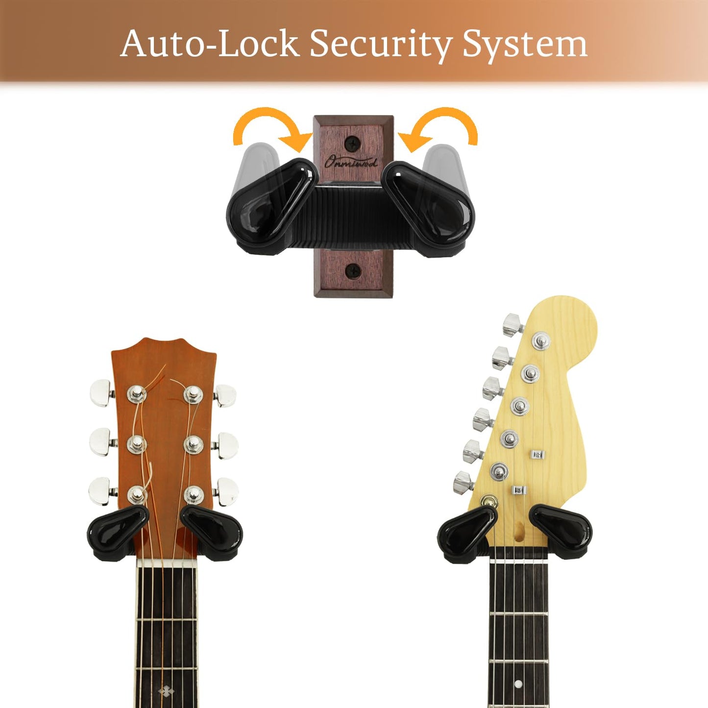 Guitar Wall Mount, Auto Lock Guitar Hanger Acacia Hardwood, Guitar Wall Hangers, Guitar Holder Hook Wall Stand for Classical, Acoustic, Electric Guitar, Bass, Ukulele, Gift for Guitar Player