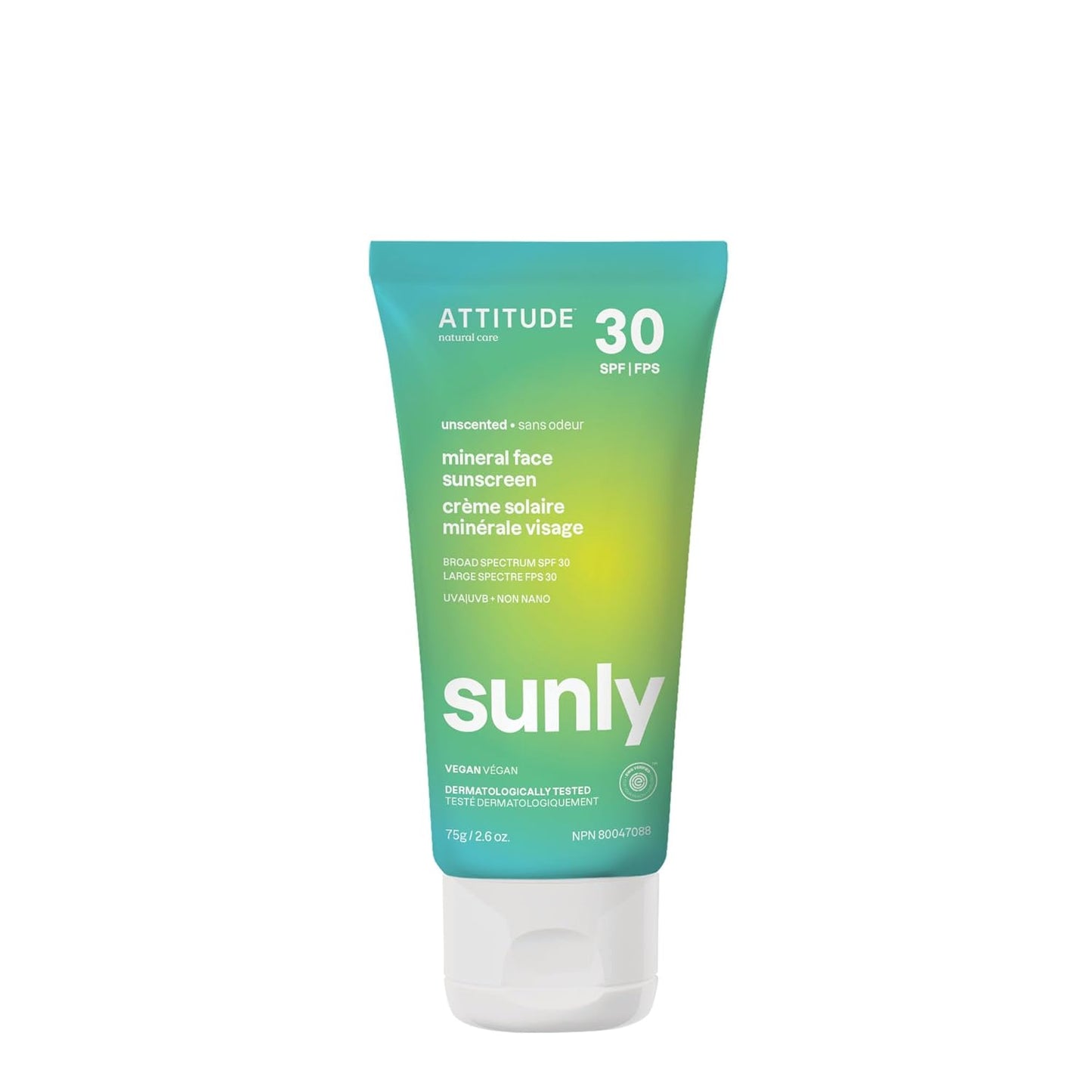 ATTITUDE Mineral Face Sunscreen - SPF 30, EWG Verified, Broad Spectrum UVA/UVB Protection | 2.6 Ounces