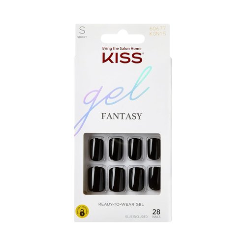 KISS Gel Fantasy Press-On Nails - 'Aim High' Black Squoval Shape | Includes 28 Nails & Glue