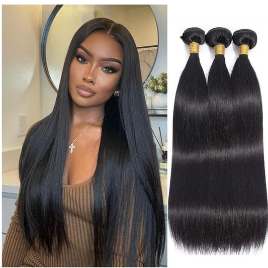 Straight Human Hair Bundles 24 24 24 Inch Trippy Hair Bundles Human Hair 100% Brazilian Unprocessed Raw Hair Bundles Weave Bundles Human Hair Extensions For Black Women Natural Color