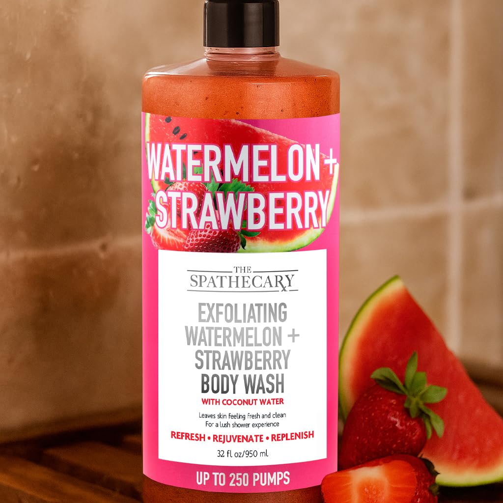Skiennix Exfoliating Body Wash - Watermelon & Strawberry Coconut Scrub for Smooth Skin | 32 oz, Cruelty-Free