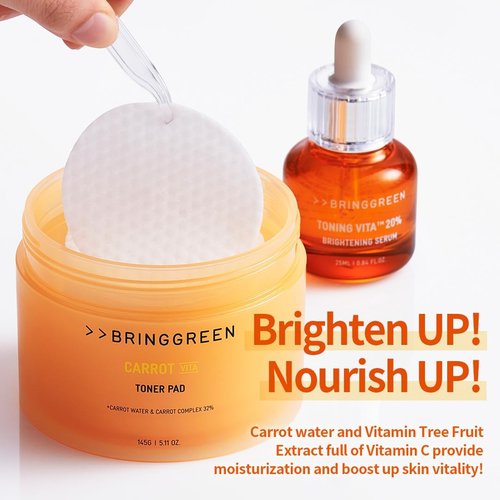 BRING GREEN Carrot Toner Pad - Vitamin & Retinol Formula for Even Skin Tone | 60 Count